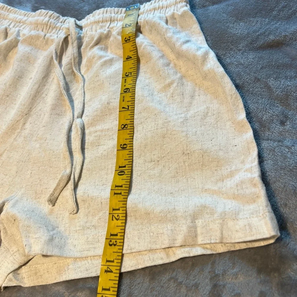 Iris Oatmeal Linen Blend Drawstring Elastic Waist Shorts ISET405 Tan Cream M